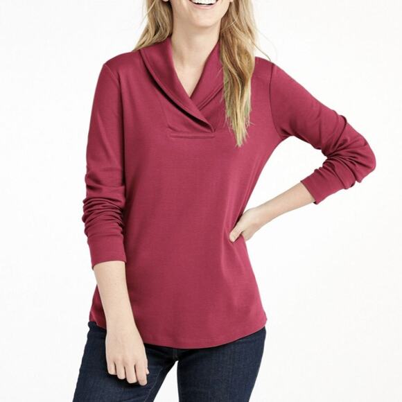 L.L. BEAN Women's Size S Shawl Collar Sweatshirt Top Cream Pullover VN06135 - Picture 9 of 9